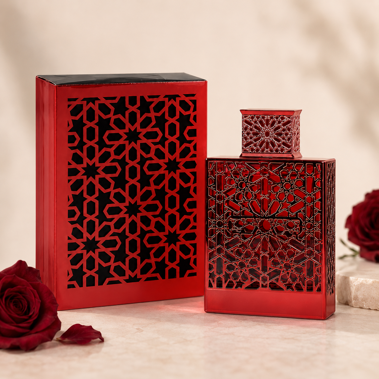 Perfume Fragrance For Men - Rayhaan Crimson Red Hollow Carved Geometric